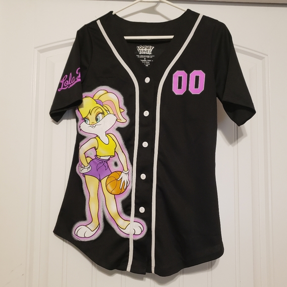 Warner Bros. | Tops | Looney Tunes Baseball Jersey Womens Medium Black ...